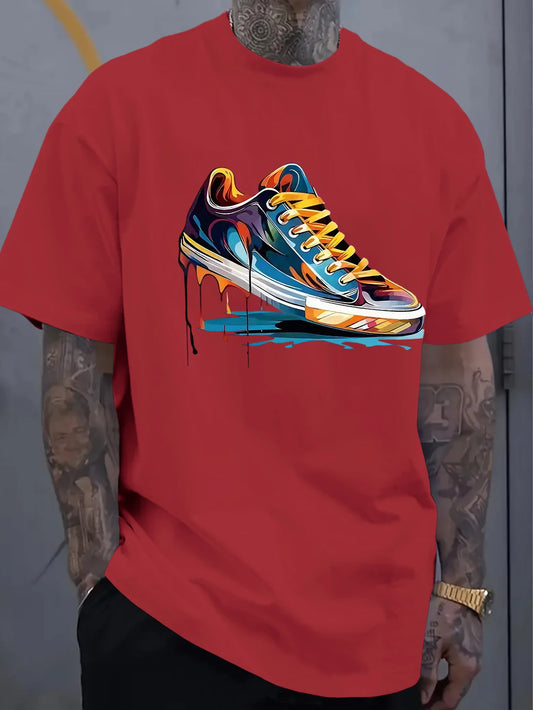 Men's Oversized Dripping Sneaker Graphic T-Shirt Colorful Shoe Art Short Sleeve Tee Casual Streetwear Tops