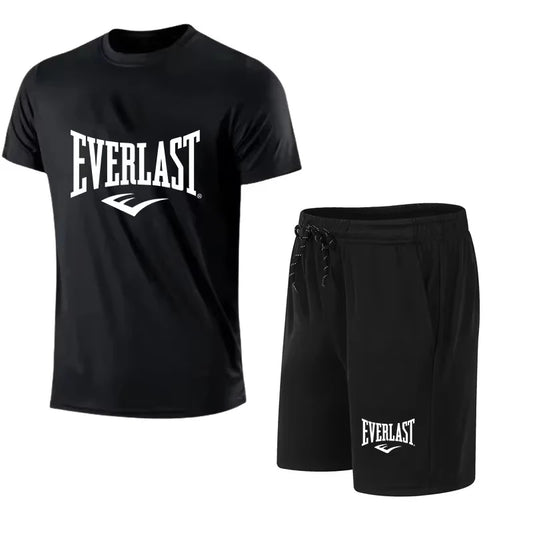 EVERLAST Men's T-shirt + Shorts 2pcs Set Leisure Breath Short Sleeve Sport Jogging Gym Brand Print Clothing