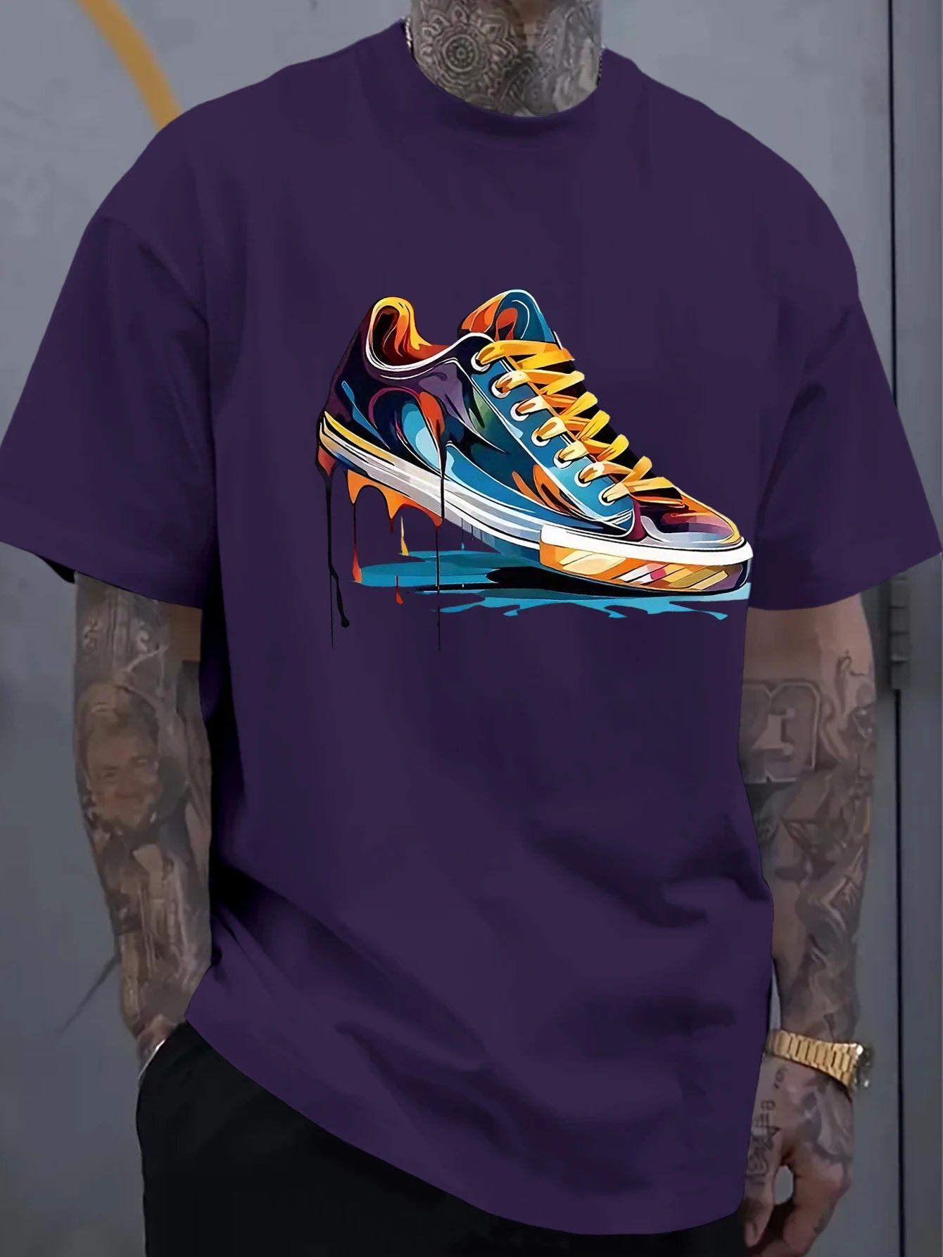 Men's Oversized Dripping Sneaker Graphic T-Shirt Colorful Shoe Art Short Sleeve Tee Casual Streetwear Tops