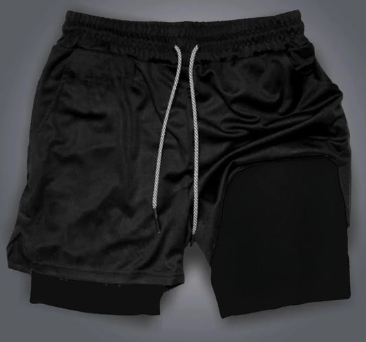 Dual-Layer and Quick Dry Running Shorts, Anime Print Gym Shorts, Flexible Workout Shorts for Men.