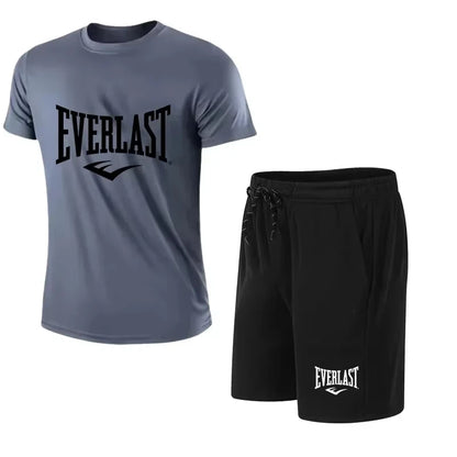 EVERLAST Men's T-shirt + Shorts 2pcs Set Leisure Breath Short Sleeve Sport Jogging Gym Brand Print Clothing