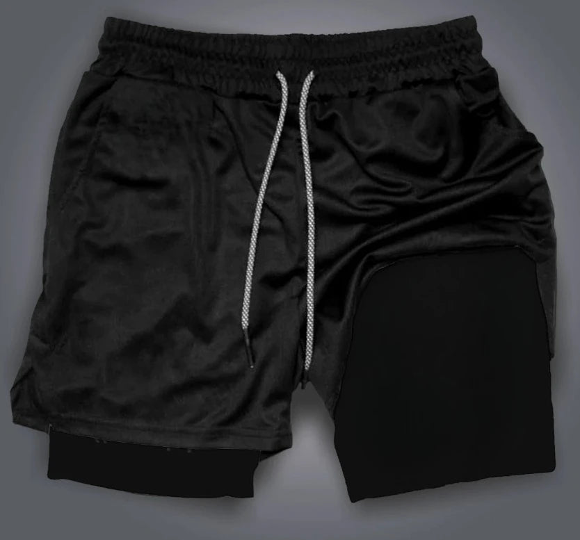 Dual-Layer and Quick Dry Running Shorts, Anime Print Gym Shorts, Flexible Workout Shorts for Men.