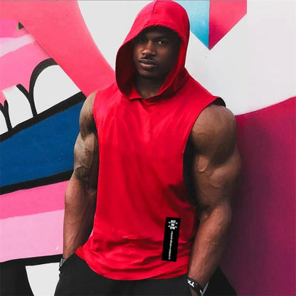 Gym Hooded Clothing Summer Cotton Fitness Tank Tops Open Side Mens Workout Muscles Vests Bodybuilding Sleeveless Loose Hoodie