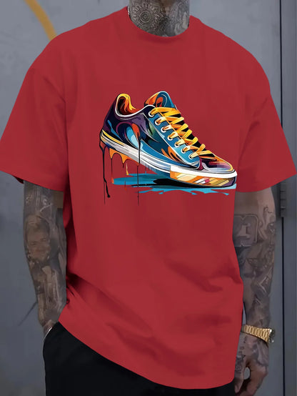 Men's Oversized Dripping Sneaker Graphic T-Shirt Colorful Shoe Art Short Sleeve Tee Casual Streetwear Tops