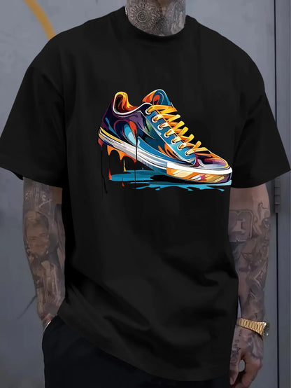 Men's Oversized Dripping Sneaker Graphic T-Shirt Colorful Shoe Art Short Sleeve Tee Casual Streetwear Tops