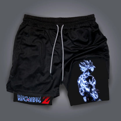 Dual-Layer and Quick Dry Running Shorts, Anime Print Gym Shorts, Flexible Workout Shorts for Men.