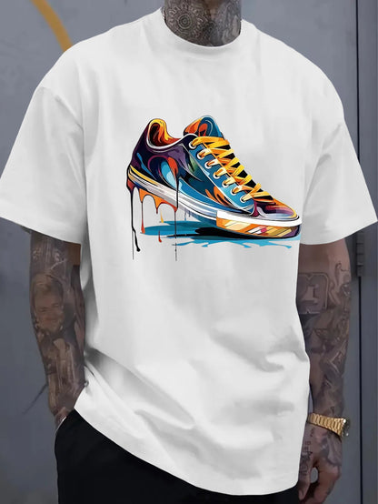 Men's Oversized Dripping Sneaker Graphic T-Shirt Colorful Shoe Art Short Sleeve Tee Casual Streetwear Tops