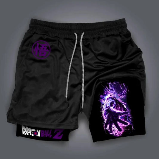 Dual-Layer and Quick Dry Running Shorts, Anime Print Gym Shorts, Flexible Workout Shorts for Men.