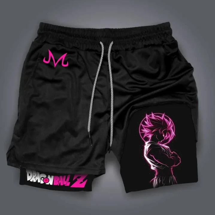 Dual-Layer and Quick Dry Running Shorts, Anime Print Gym Shorts, Flexible Workout Shorts for Men.