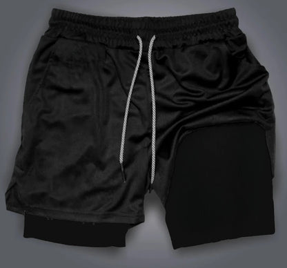 Dual-Layer and Quick Dry Running Shorts, Anime Print Gym Shorts, Flexible Workout Shorts for Men.