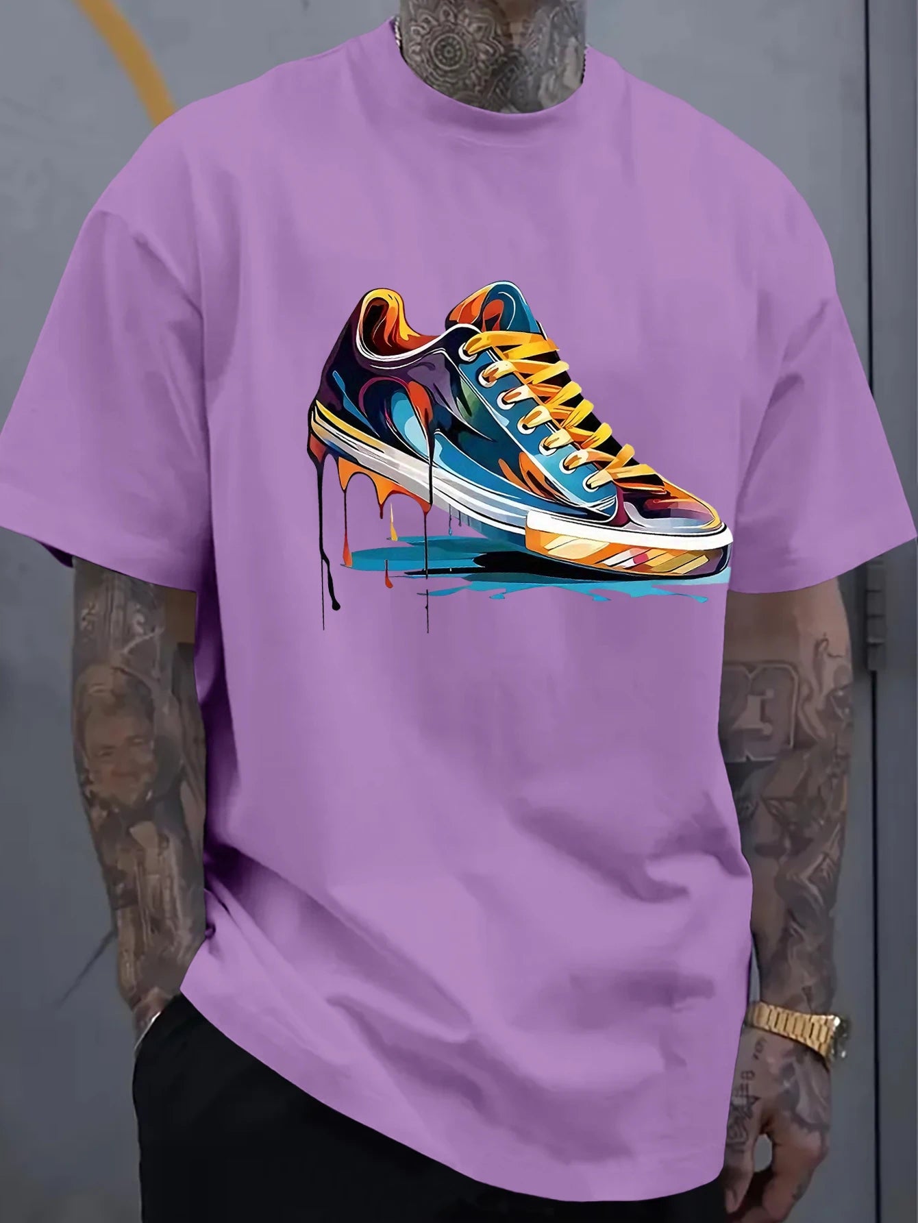 Men's Oversized Dripping Sneaker Graphic T-Shirt Colorful Shoe Art Short Sleeve Tee Casual Streetwear Tops