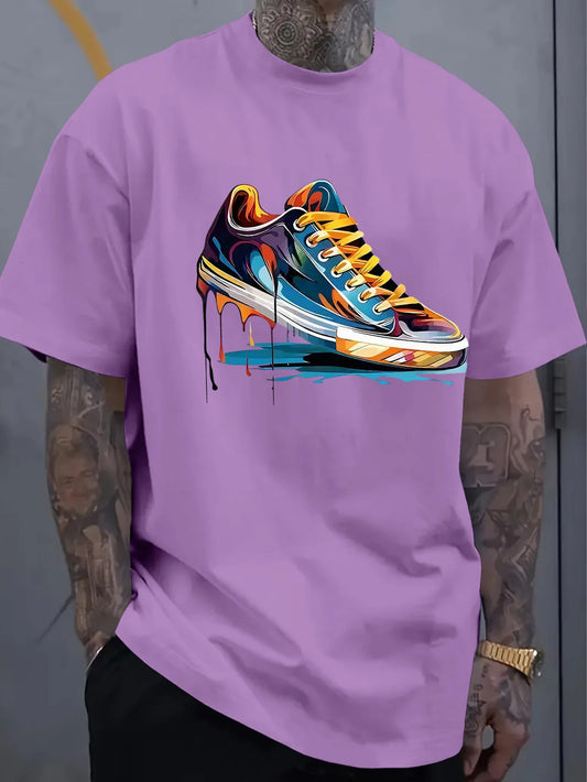Men's Oversized Dripping Sneaker Graphic T-Shirt Colorful Shoe Art Short Sleeve Tee Casual Streetwear Tops