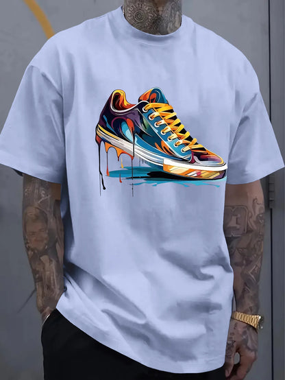 Men's Oversized Dripping Sneaker Graphic T-Shirt Colorful Shoe Art Short Sleeve Tee Casual Streetwear Tops