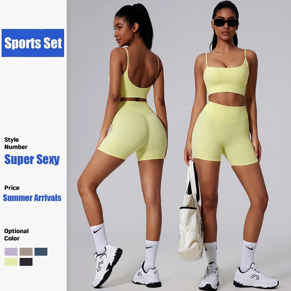 Cloud Hide Yellow Yoga Suit Gym for Woman Fitness Set Sports Tracksuit Bra Top Pants XL Workout Pilates Outfits Running Clothes