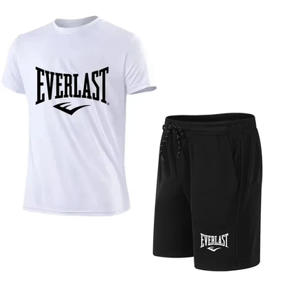 EVERLAST Men's T-shirt + Shorts 2pcs Set Leisure Breath Short Sleeve Sport Jogging Gym Brand Print Clothing