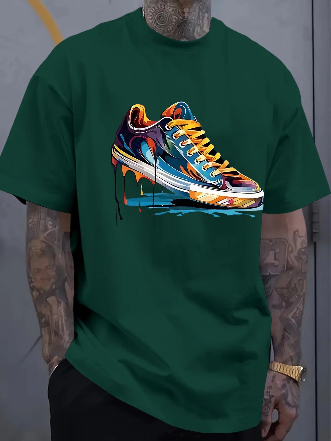 Men's Oversized Dripping Sneaker Graphic T-Shirt Colorful Shoe Art Short Sleeve Tee Casual Streetwear Tops