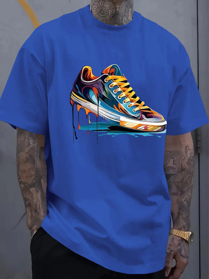 Men's Oversized Dripping Sneaker Graphic T-Shirt Colorful Shoe Art Short Sleeve Tee Casual Streetwear Tops