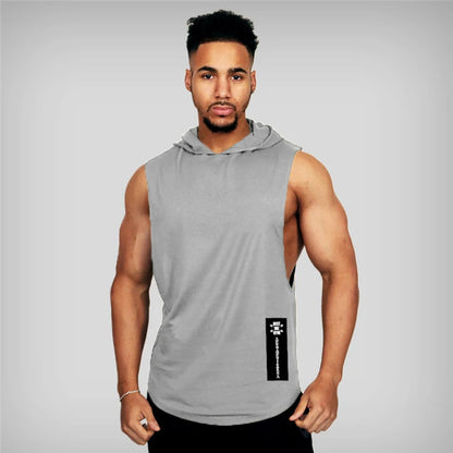 Gym Hooded Clothing Summer Cotton Fitness Tank Tops Open Side Mens Workout Muscles Vests Bodybuilding Sleeveless Loose Hoodie